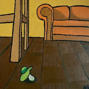GYES Still Life III. – a contemporary oil painting depicting a pacifier from a child's perspective