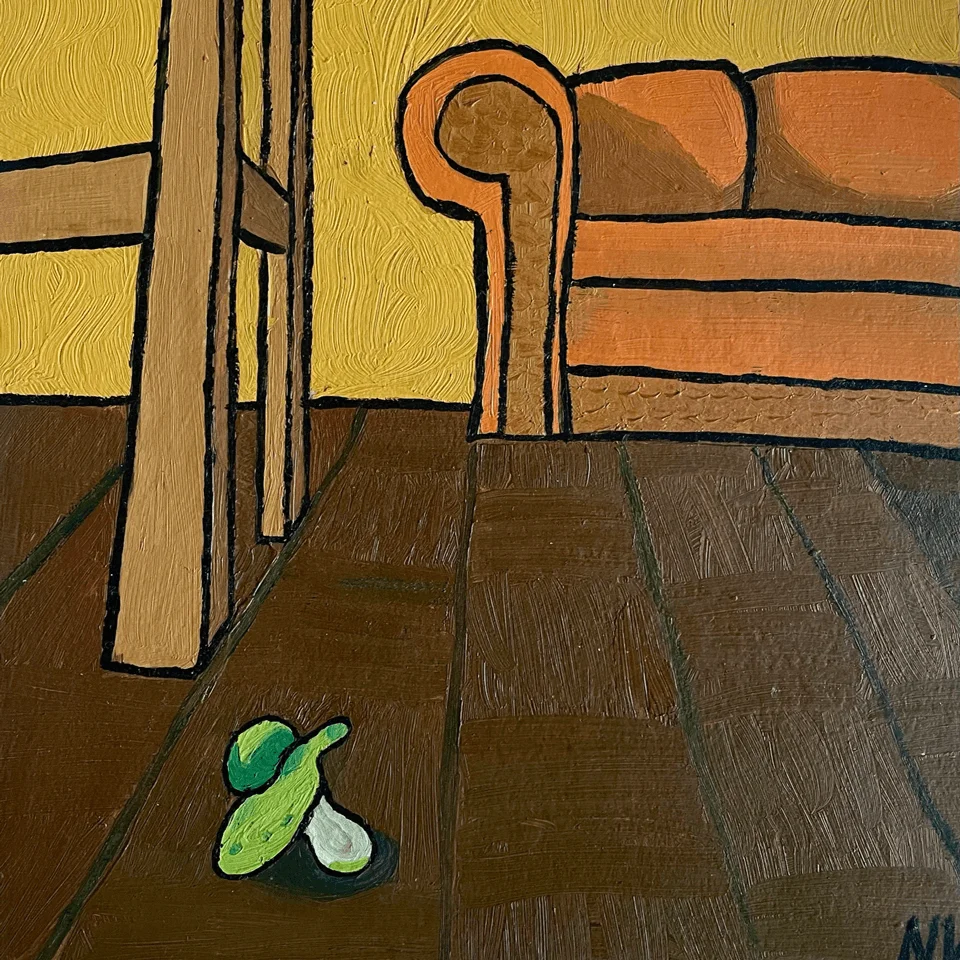 GYES Still Life III. – a contemporary oil painting depicting a pacifier from a child's perspective GYES Still Life III. – a contemporary oil painting depicting a pacifier from a child's perspective