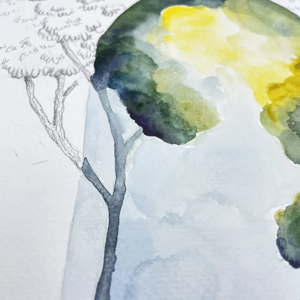Foliage Church III. - contemporary watercolor artwork