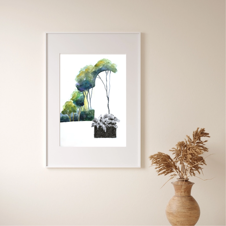 Foliage Church I. - spiritual watercolor painting