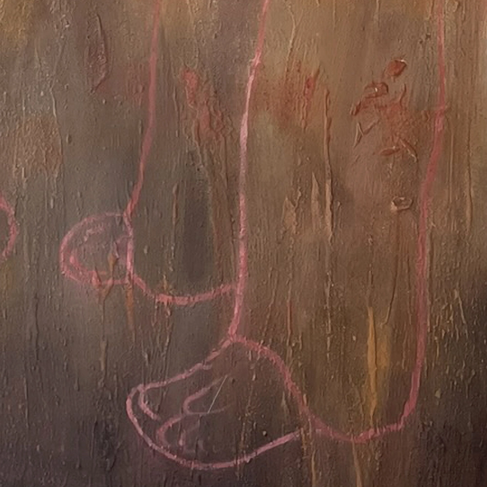 Spring of Teenage Girls – original contemporary mixed-media painting featuring figures of teenage girls, detail showing the texture.